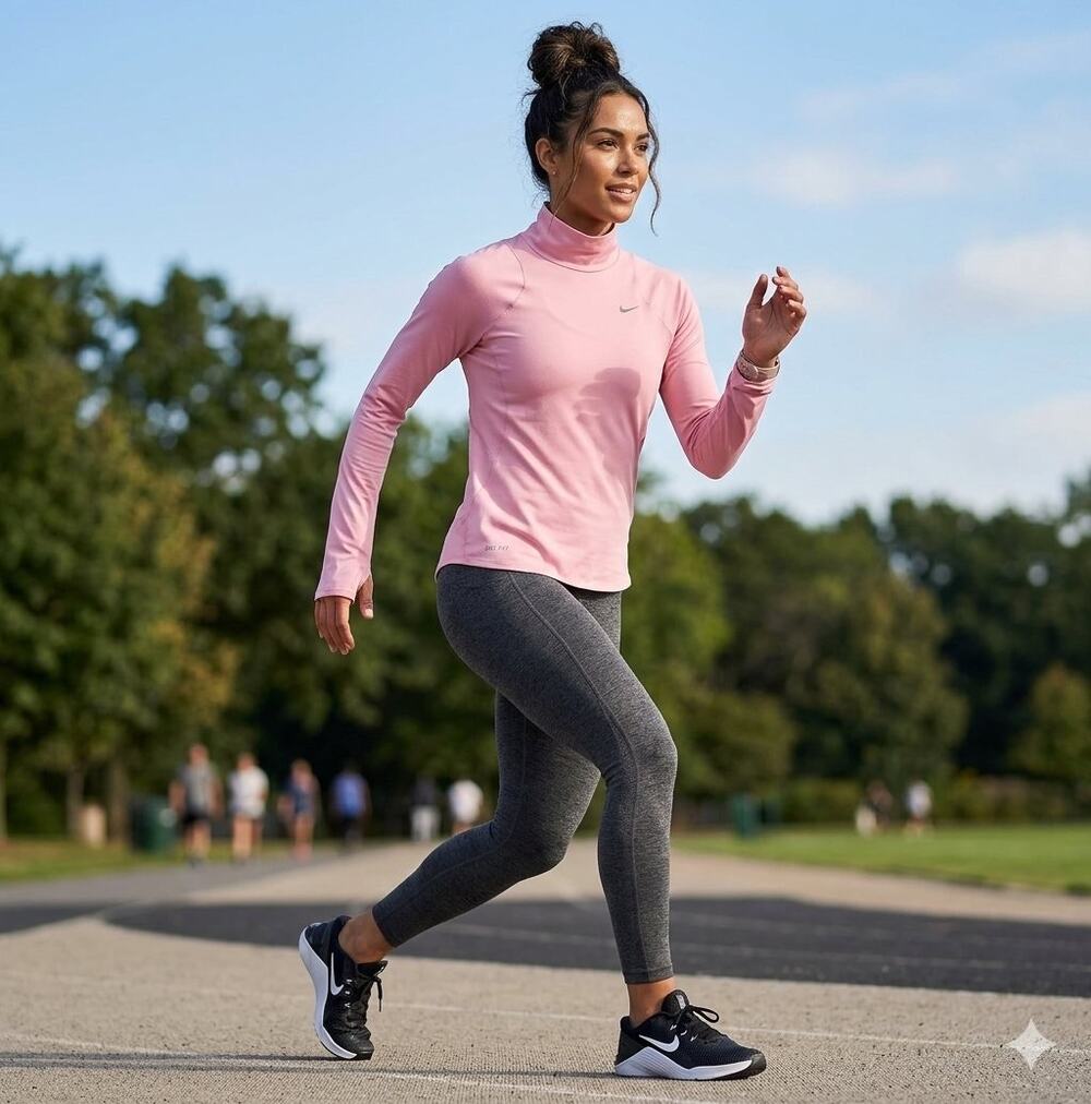 Nike pink workout top fit dry, high neck, long sleeve women’s size medium